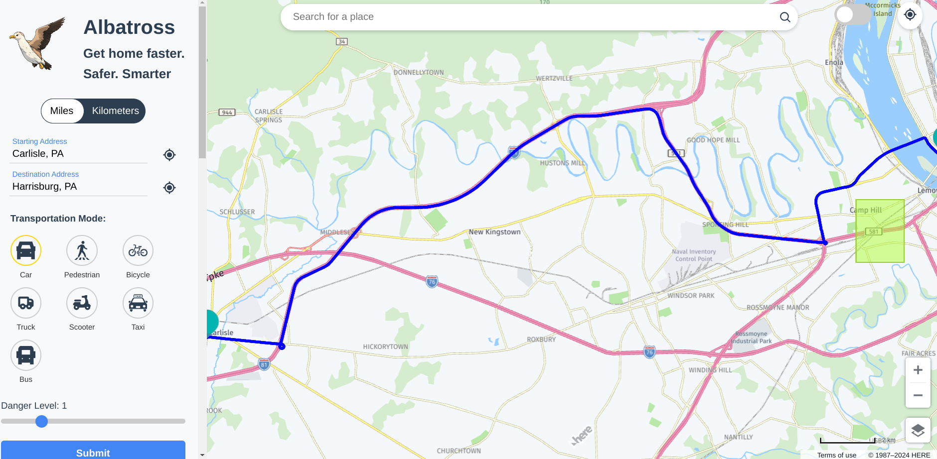 Albatross - AI-powered safe navigation app built at HackHarvard 2024